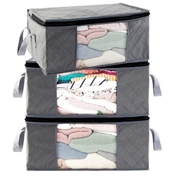 Storage Bags Large Grey foldable, Set Of 3 new 16.9x23.6x13.7 lightweight fabric - Picture 1 of 10
